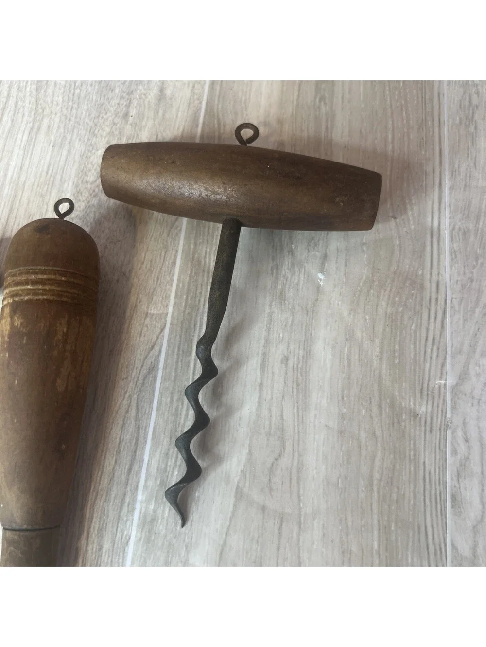 4 Antique Hand Tools Corkscrew Bottle Openers - Cutter - Faucet - WOOD HANDLES